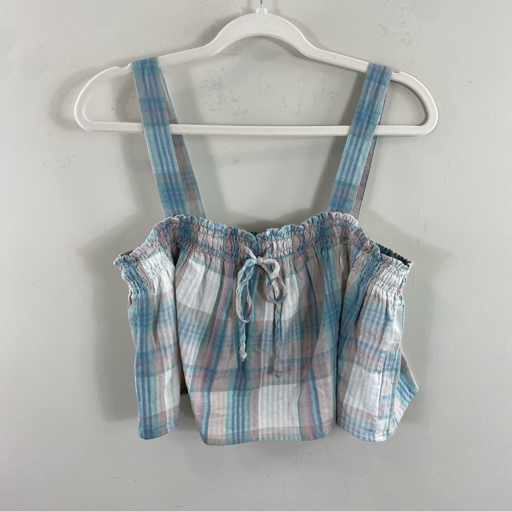 NWT American Eagle Women’s Blue Pink Tan Plaid Sz Med‎ Tank Top